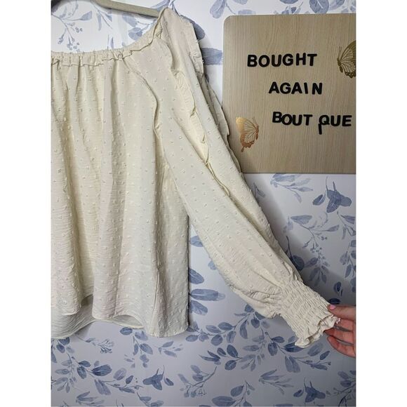 Max Studio Smocked Long Sleeve Blouse Ecru Ivory Size S - Picture 5 of 9